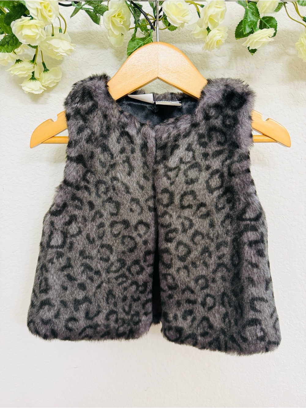 Kardashian Kids • Faux Fur Leopard Print Vest in Gray & Black with Sleek Lining